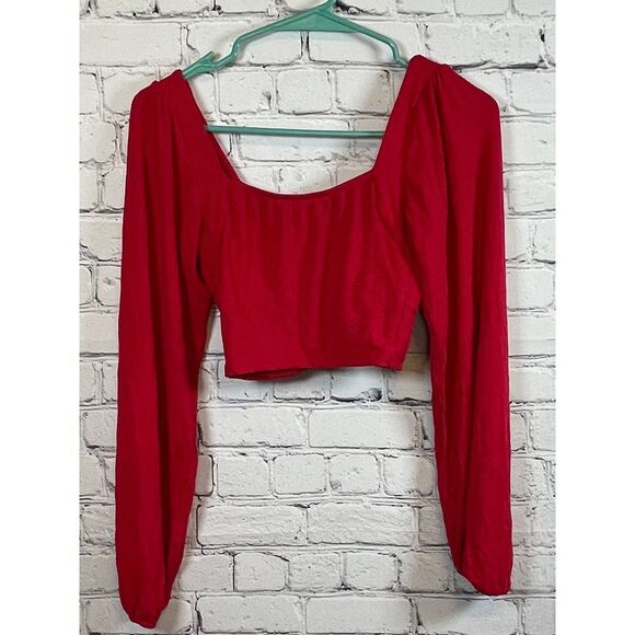Madden NYC Red Crop Top Long Sleeve V-Neck Blouse Party Club‎ Going Out Top XS - Picture 3 of 4